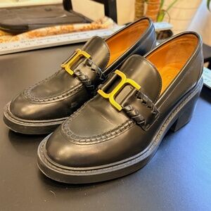 Chloé Marcie Black Leather Heeled Loafer EU 37.5